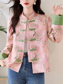 中国新年短款外套，女士龙爪扣旗袍式短款西装外套，轻便、充满文化气息、时尚，适合春秋季节及日常办公穿着。 - 彩色 - 查看 4