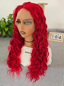 websterwigs 13 英寸 X 4 英寸短款蕾丝前部合成假发，24 英寸红色蕾丝前部假发，预拔发际线，耐热纤维发，丝滑直发假发，适合女性、角色扮演、派对、日常穿着 - 紅色 - 查看 5