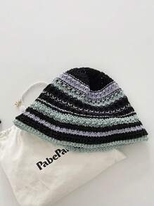 1 件装复古双色条纹草编渔夫帽，百搭女士紧凑型渔夫帽 - 彩色 - 查看 11