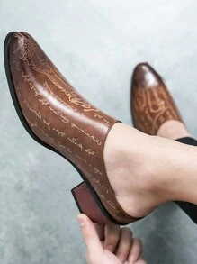 男士时尚尖头高跟皮鞋 - 棕色 - 查看 4