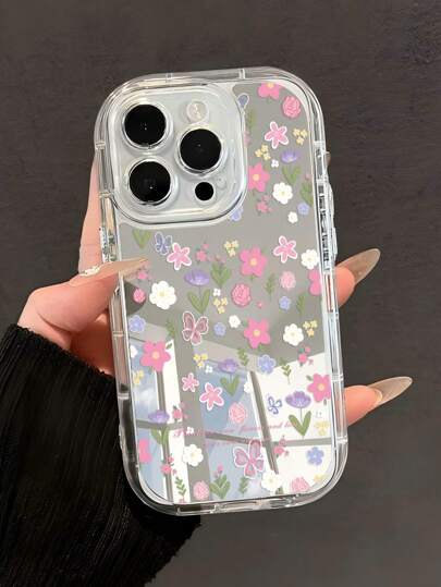 防震花卉元素时尚手机壳 1 件装 花卉图案 花卉和蝴蝶图案 透明软壳 兼容 11/12/13/14/15/16 Pro Max 女孩风格 防水防震防摔防刮 春季礼物手机壳