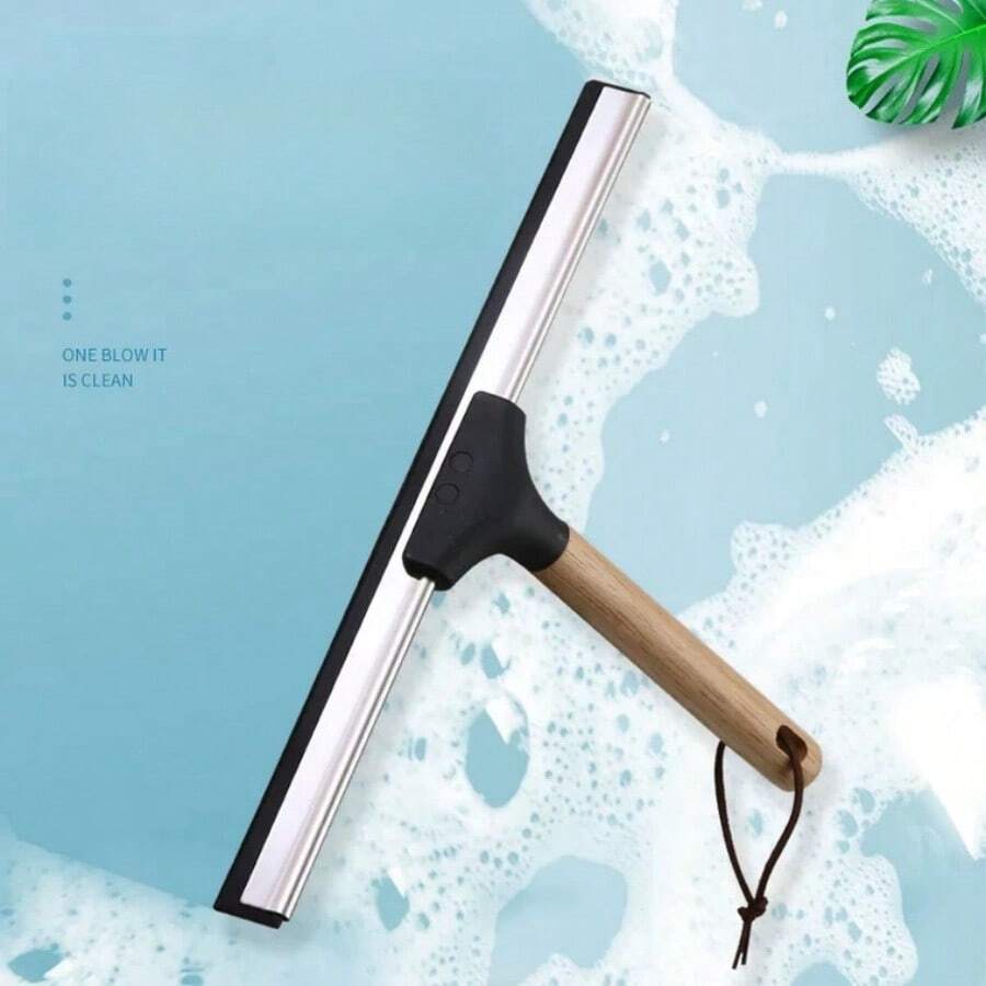 新款木柄玻璃刮刀 家用窗户清洁 浴室镜子刮刀 清洁工具 硅胶玻璃刮刀 - 黑色 - 查看 1