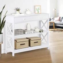 3 Tier X Shaped Entryway Console Table With Storage Drawer Multipurpose White - 1 - Xem 4