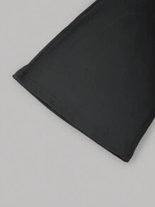2 pièces/Set Ensemble de sport et décontracté minimaliste avec imprimé nœud, t-shirt noir et pantalon droit ample. Convient pour l'école, les rassemblements, les activités de plein air et le port quotidien pour les filles. - Noir - Voir 7