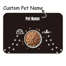 个性化狗猫食垫 PU底部防滑狗碗垫 狗食水垫 定制宠物狗食垫 地板防水 - 黑色 - 查看 1