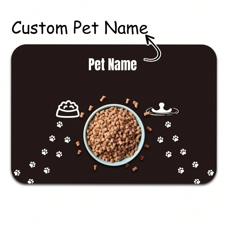 个性化狗猫食垫 PU底部防滑狗碗垫 狗食水垫 定制宠物狗食垫 地板防水 - 黑色 - 查看 1