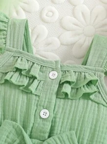 Bộ đồ liền thân thời trang cho bé gái dễ thương, mềm mại, vải cotton, viền ren, trang trí nơ, mùa hè - Màu xanh Ô liu - Xem 4