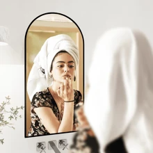 FKWin Arched Medicine Cabinet With Mirror, Aluminum Alloy Brushed Frame Bathroom Mirror With Storage, 3 Adjustable Shelves Vanity Mirror, Surface Wall Mounted, Not Recessed Home Bathroom Decor Summer Makeup Organizer Bathroom Accessories Back To School - Black - View 8