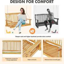Outdoor Wooden Porch Swing 4FT, Patio Porch Bench Swing, Heavy Duty 440LBS Hanging Swing Chair Beach Outdoor Swings With Hanging Chain, Spring For Garden Deck Patio Outdoor Yard - Curved Seat - View 2
