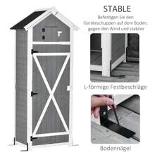 Outsunny Outsunny Gartenschrank Holz Gerätehaus mit Tür Dach Geräteschuppen mit Hacken Gartenlagerschrank  faltbarer Tisch Outdoor Grau 78 x 52,5 x 182 cm