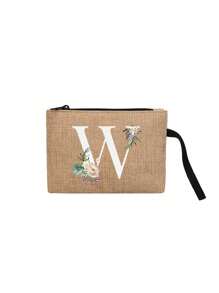 印有首字母和花卉图案 便携式手持钱包 便携式小包 适合送礼 旅行小包装 轻便储物袋 旅行洗衣拉链袋 - 非常适合旅行和度假派对 节日化妆包 - 送给朋友、家人或自己的完美礼物 - 旅行包 男女皆宜 女士钱包 迷你钱包 钱包 腕包钱包 零钱包 - 卡其色 - 查看 20