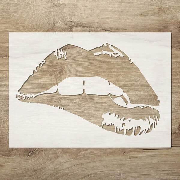 Lips Stencil Reusable 11.7*8.3 Inches For Painting With Paint Brush Drawing Templates For Crafts Wall Art Furniture Wood Canvas,Back To School,School Supplies