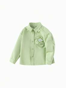 Balabala Young Boys' Long-Sleeve Shirt, Fashionable Casual Spring Top - Pink Green - View 1
