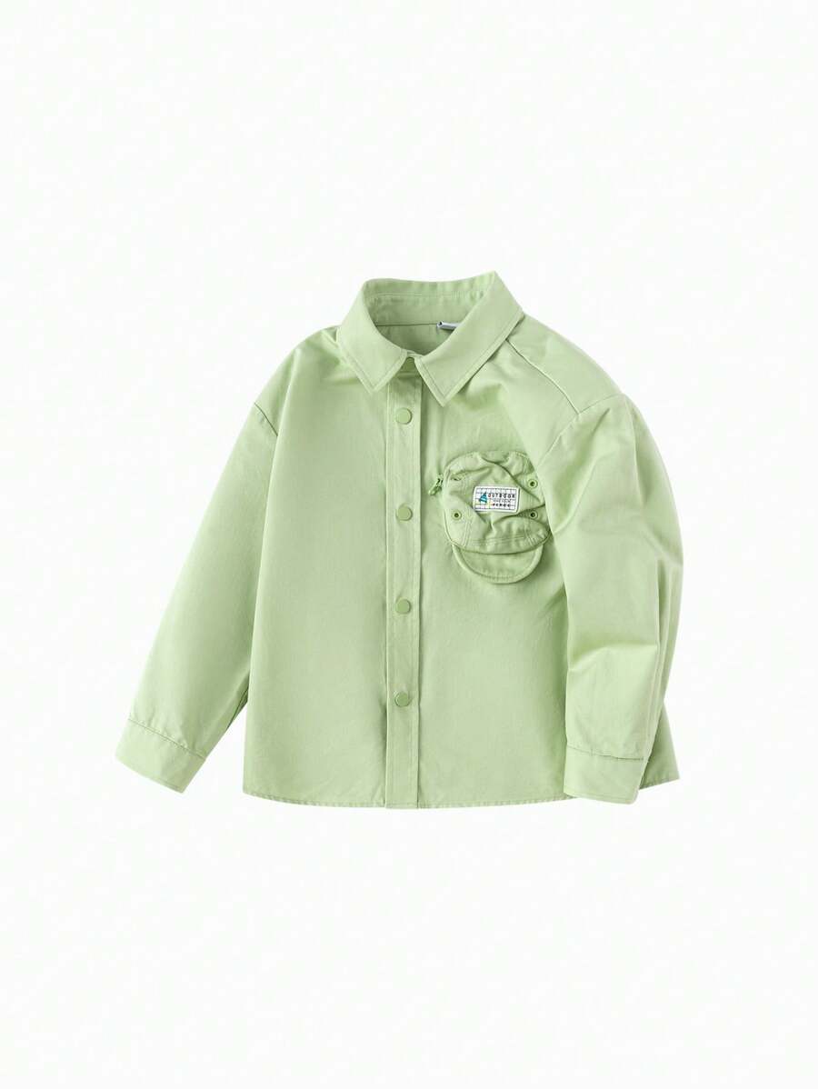 Balabala Young Boys' Long-Sleeve Shirt, Fashionable Casual Spring Top - Pink Green - View 1