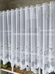 1pc Fresh Minimalist White Floral Lace Curtain Panel, Sheer Window Decor, Coffee Filter, Festival Decoration - White - View 8