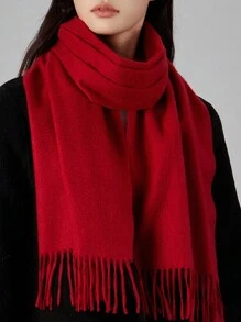 1条女士小号纯色流苏30*180厘米仿羊毛保暖围巾，简约优雅时尚双向披肩围巾，适合秋冬季日常、约会、晚宴、生日等场合。 - 黑色 - 查看 19