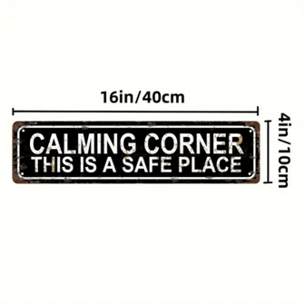 1 个 40*10 厘米宁静角落安全空间金属锡标牌 - 幽默墙壁艺术，圆形金属标牌 - 充满活力、色彩缤纷的花卉设计、2D 打印、耐用的铁质墙壁装饰，适用于复古装饰墙壁艺术、墙壁装饰、房间装饰、家居装饰、餐厅装饰、酒吧装饰、咖啡厅装饰