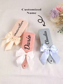 1pc Customizable Name Square Air Cushion Hair Brush With Scalp Massage - ABS Plastic, Suitable For All Hair Types, Comes With Bow Ribbon - Perfect Gift For Women And Men, Hair Brush Gifts Birthday Graduation - Multicolor - View 1