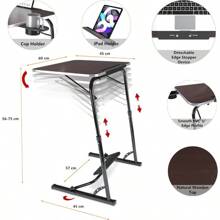 FoldWise Folding Laptop Table For Sofa - Wooden Portable Computer Desk And Overbed Table All-In-One: Adjustable Height Tilt Angle Flat-Folding Footrest Cupholder Tablet Holder And Edge Stopper - (Black)-DarkWoodMahogany1 - View 2