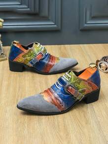 Men's Fashion Oxfords Leather Dress Shoes, Casual Business Formal Wedding Suit Shoes, High-End Groom Attire Shoes With Height Increase - Color Matching - View 6