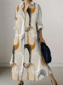 1pc Women's Long Sleeve Long Casual Printed Comfy Shirt - Multicolor - View 1