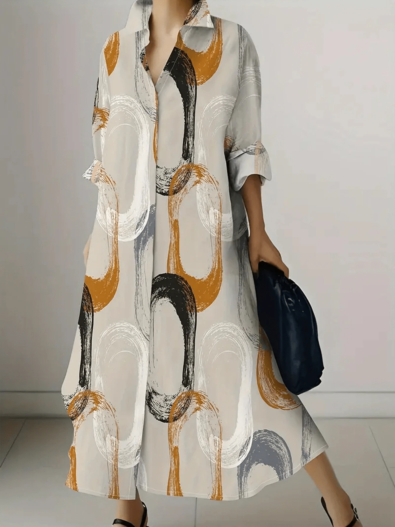 1pc Women's Long Sleeve Long Casual Printed Comfy Shirt - Multicolor - View 1