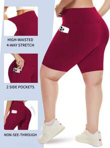 3 Pack Plus Size Biker Shorts Leggings For Women Running Gym Tennis Leggings With Pockets Black  Burgundy &  Navy Blue Color Set  Yoga Shorts Summer - Đen + hải quân + đỏ tía - Xem 2
