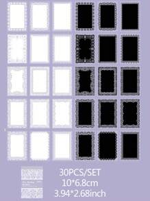 30 件复古镂空蕾丝贴纸，DIY 白色蕾丝材料贴纸，适用于剪贴簿、日记、工艺品 - 黑與白 - 查看 12