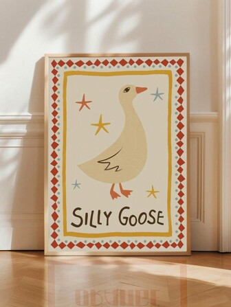Silly Goose Print, Wall Art, Apartment Decor, Retro Wall Art, Quirky Wall,Nursery Art,Apartment,Bedroom,Living Room,Modern Home Decoration Unframed