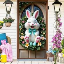 Cenefa de puerta de Pascua - Estandarte colgante de seda, apto para decoración de fiestas interiores y exteriores, guirnalda universal para fiestas, con lazo azul, decoración multiusos para habitación y jardín, sin necesidad de electricidad - Verde militar - Ver 5