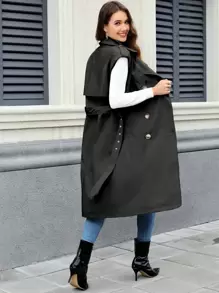 Women's Mid-Length Commuter Windbreaker With Pockets And Belt - An Ideal Choice For Spring And Autumn - Black - View 3