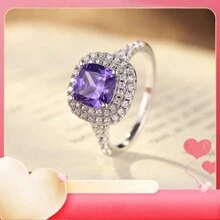 1 pièce Anneau accessoire unisexe, en argent sterling 925 avec gemme violette synthétique et pierres rondes de moissanite, anneau de luxe haut de gamme pour homme, cadeau pour le port quotidien, les fêtes, la Saint-Valentin, poids en argent 7g