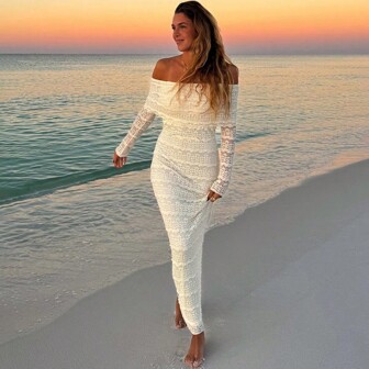 Beautiful Nomad 女士纯色蕾丝拼布海滩度假连衣裙罩衫