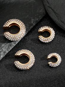 4pcs/8pcs Punk Hip-Hop Copper Inlaid Zirconia C-Shaped Clip-On Earrings Set, Simple & Stylish Jewelry For Women, Versatile Daily Wear