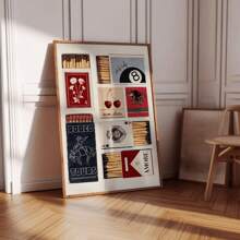 1pc Vintage Matchbox Wall Art Picture Matches Canvas Prints Paintings Retro Matchbook Poster Funky Designs Aesthetic Decor For Bedroom, Living Room, Or Office Apartment Decor Unframed Or Framed