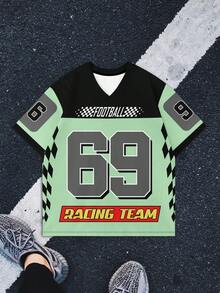 Men's V-Neck Numeric Print Casual Breathable Short Sleeve T-Shirt - Green - View 3