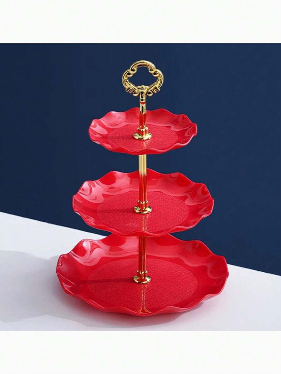 Bandeja de 3 niveles para postres, plato de frutas, taza de papel, soporte de plástico blanco para cupcakes, postres, frutas, caramelos, buffet - Multicolor - Ver 1