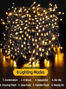 20LED/50LED/100LED/200LED 太陽能戶外裝飾串燈，8種照明模式，IP65防水，5m/7m/12m/22m 仙女燈，適用於聖誕節、派對、萬聖節、露營、婚禮、盆栽植物、花園裝飾（白色/彩色/暖白色） - Solar String Lights - 查看 6