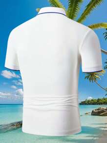 Men's Casual Spades Printed Polo Shirt, Stand Collar Short Sleeve Business Fashion Design, Suitable For Summer Outings, Office, Gathering, Party - White - View 2