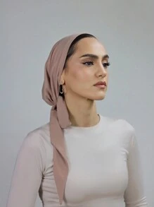 1pc Women Hijab Solid Color Turban Cap With Elastic Drawstring, Breathable Comfortable Elastic Absorbent Non-Slip Multifunctional Sports Headband Cap, Suitable For Daily Wear, Sports, Yoga, Fitness And Fashion