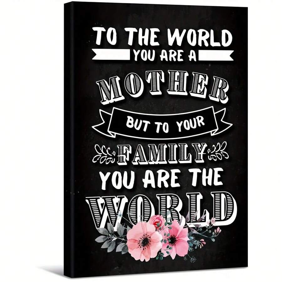 Mother'S Day Card With Floral Design Large Wooden Framed Wall Art Home Decor Canvas Painting- For Bedroom, Bathroom, Living Room, Office, Kitchen, Holiday Gift- 1pc - Multicolor - View 1