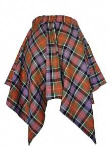 大码嘻哈格子裙 2025 - 女式街头格子裙，可拆卸袖子，多色说唱风格裙，高腰 A 字裙，配腰带 (0X-5X) - 橘色 - 查看 7