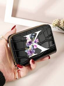 勃艮第包 Charry 红色包 酒红色包 1 件 首字母名称 A 到 Z 图案 多功能零钱包 字母图形卡夹 多卡位卡片收纳袋 信用卡 学校用品 宿舍 女士钱包 迷你钱包 钱包 卡包