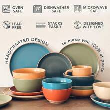 Juego de 4 tazas grandes de loza de 16oz para latte, Mora, microondas seguros, tazas de café de porcelana con asa grande, estilo moderno, bohemio y único para cualquier cocina. Vajilla de gres segura para microondas - Colores neutros surtidos