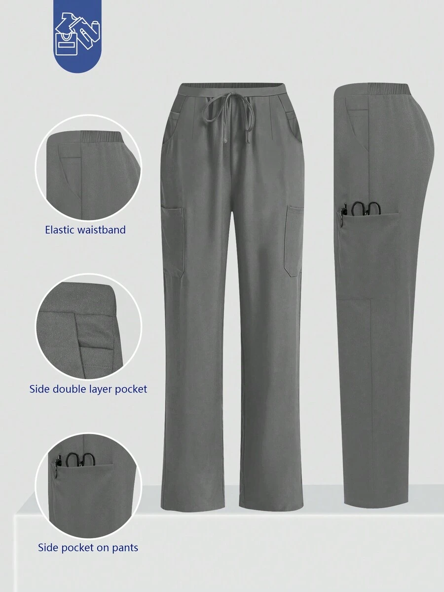cimmuovere 女士护理裤，舒适纯色简约多口袋护理制服裤