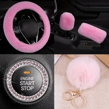 8-Piece Combination Pink Goddess Plush Car Steering Wheel Cover, Rex Imitation Rabbit Fur Fluffy Steering Wheel Cover, Classic And Fashionable Car Steering Wheel Protection Cover,Purple Car Accesaories - one-size - View 5