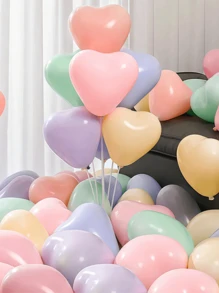 Set de 34 globos de látex con forma de corazón de colores blanco, azul, rosa y morado, con decoración de lazo rosa, para decoración de fondo de compromisos, aniversarios, Día de San Valentín, bodas, fiestas de cumpleaños y suministros de decoración para fiestas