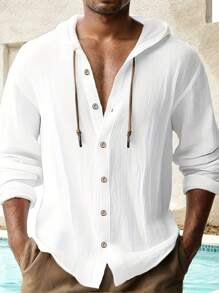 Men's Hooded Shirt - White - View 1