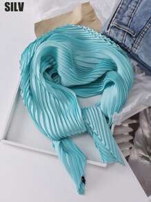 1 件纯色褶皱缎面围巾女式头巾时尚头巾头巾、发带、头带非常适合装扮您的头巾上衣 - 黑色 - 查看 30