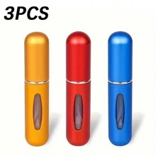 Set de 3 atomizadores de perfume de autorociado de 0.17oz - Compactos, elegantes y portátiles en color dorado, naranja y azul - Metal, sin PVC, con indicadores visuales de recarga, apropiados para viajes y salidas, botellas de fragancias rellenables